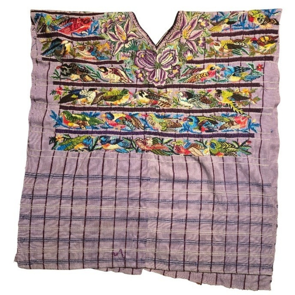 Vintage Santiago Atitlan Guatemalan Huipil‎ Hand Embroidered & Woven Cotton/Silk